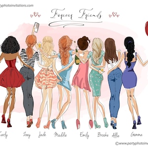 Galentines Day, Freundin Geschenk, personalisierte bester Freund Illustration, Für immer Freunde, Fashion Illustration, individuelles Geschenk,