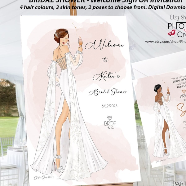 Bridal Shower Welcome Sign|Bridal Fashion Illustration| Bridal Shower invitation|Bridal Shower invitation| bridal party| Bridal fashion