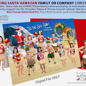 Karta świąteczna Surfing Santa, Karta świąteczna na Hawajach, Dziewczyny Hulu, Boże Narodzenie na plaży, Tropikalna karta świąteczna, Święty Mikołaj na Hawajach, Zabawne Boże Narodzenie na plaży