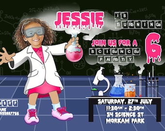 Science Birthday Party Invitation for girl or boy - Customised with your photo, Mad Science Invitation, Science Party, caricature scientist
