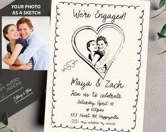 Illustrated Photo Sketch Engagement Invitation (Digital File)