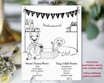 Custom Pet Cocktail Bar Sign: Hand-Drawn Dog Wedding Menu (Digital File)
