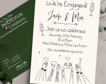 Hand Drawn Engagement Party Invitation Template, Scribble Illustrations, Doodle Engagement Invitations, Hand Drawn Engagement Invitation