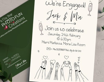 Hand-Drawn Engagement Party Invitation Template: Scribble Illustrations (Digital File)