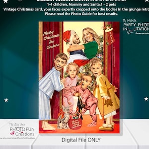 Mommy kissing Santa as a Christmas Card, YOUR FACES cropped onto the cartoon bodies, Mommy Kissing Santa Claus, Funny family Xmas card