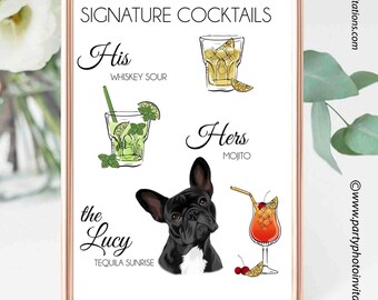 Custom Pet & Cocktail Portrait Sign: Wedding Bar Art (Digital File)