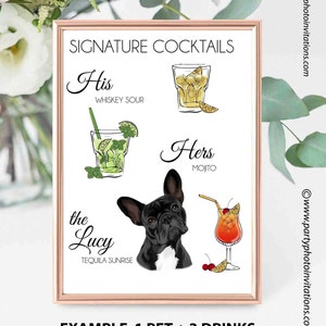 Haustier Signature Drink Zeichen, Hunde Katze Signature Drink Zeichen, Haustier Cocktail Bar Schild, Hunde Cocktail Schild, lustiges Haustier Cocktail Porträt, Hochzeitsbar