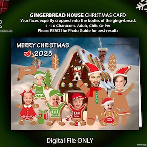 Carte de voeux de Noël drôle - Photo de famille Carte de Noël humoristique de maison de pain d'épice - Carte de joyeuses fêtes - Caricature de maison de pain d'épice
