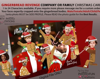 Custom Photo Christmas Card: Funny Gingerbread Family - Digital Download