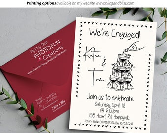 Engagement Party Invitation Template Hand Drawn Scribble Illustrations Champagne Celebration Invite Illustrated Party Invites Handwritten