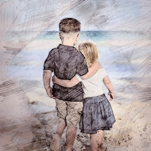 Tekening van foto, familieportret, potloodschets, aquarel, aangepaste kunst, fotokunst, foto tot kunst, gepersonaliseerd cadeau, portret op maat