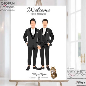 Two grooms caricature, funny gay wedding guest book, groom carrying groom, gay wedding, same sex wedding, same sex wedding guest book