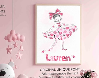 Personalized Girl Print: Retro Hand-Drawn Floral Decor (Digital Download)
