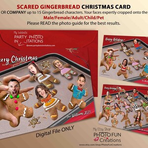 Cartão de Natal de homens de gengibre assustados, Caricatura de biscoitos de gengibre, Cartão de Natal de retrato de família engraçado, Susto de biscoito de gengibre para o feriado