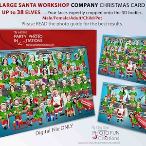 Santa's Workshop bedrijfskerstkaart, 3D Corporate kerstkaart, 3D Funny Elf Workshop kerstkaart, aangepaste bedrijfskarikatuur, groot