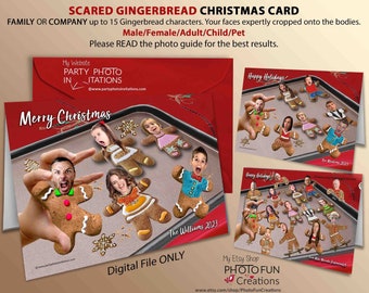 Funny Gingerbread Family Card, Custom Scared Faces (Digital File)