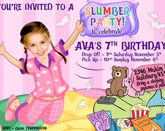 Slumber Party Invitation, Sleepover Invitation, Illustrated from YOUR photo DIGITAL FILE,Pajama Party Invitation, Sleep Over, Girl's Slumber