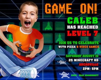 VIDEO Game Invitation - Personalized with YOUR PHOTO, Comic or realistic style, Video Game Birthday Party, Gaming Party Invitation, boy bday
