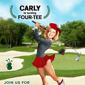 Female Golf Invitation, Golf Caricature, Funny female 40th invite,Ladies Golf Invitation, Ladies&#39; Golf Party, Women&#39;s Golf Retirement, Golf