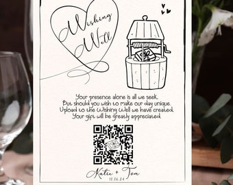 Modern Honeymoon Fund Sign, Wishing Well Wedding sign,  Venmo Honeymoon Wish Sign, Digital Download,Well Wishes Wedding Sign Template