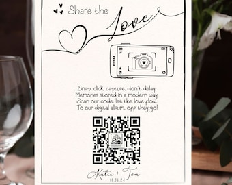 Capture the Love QR Code, Wedding Photo Signs, Share the Love, Wedding QR Code Signs,Share the love QR code sign template, photo scan