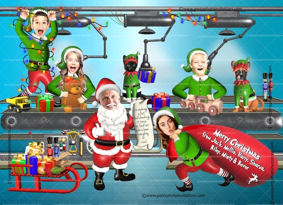 Santa's Workshop FAMILY Christmas card, 3D Small Group Christmas card, Funny Elf Workshop Christmas card, Custom family3D Christmas,Elf Xmas Il_570xn