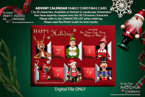 FUNNY 3D CALENDAR FAMILY Christmas Card, Caricature Photo Christmas Calendar,  Silly Photo Xmas Family Card, Funny Photo Countdown Calendar - Etsy