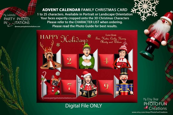 FUNNY 3D CALENDAR FAMILY Christmas Card, Caricature Photo Christmas Calendar, Silly Photo Xmas Family Card, Funny Photo Countdown Calendar - Etsy