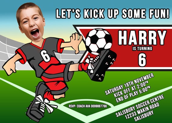 SOCCER BIRTHDAY INVITATION, Soccer Party-Soccer Birthday-Tailgate-Sports Birthday-Soccer Field, Customised with photo, Pick your colours! Il_570xn