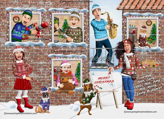 Funny Family Apartment Block Christmas Card, YOUR FACES on the3D bodies in Ugly Sweaters, Ugly Sweaters, Christmas Sweater, Photo Family Il_570xn