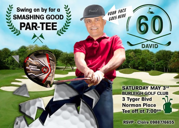 Man's Golf Birthday Party Invitation - ANY AGE 30th 40th 50th 60th 70th 80th- Personalized with your photo, Retirement Golf invitation Il_570xn