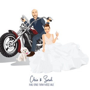 Cartoon Portrait Hochzeit Portrait, Motorrad Karikatur, Hochzeit Gästebuch Alternative, Hochzeitsschild, Einzigartige Hochzeitseinladung