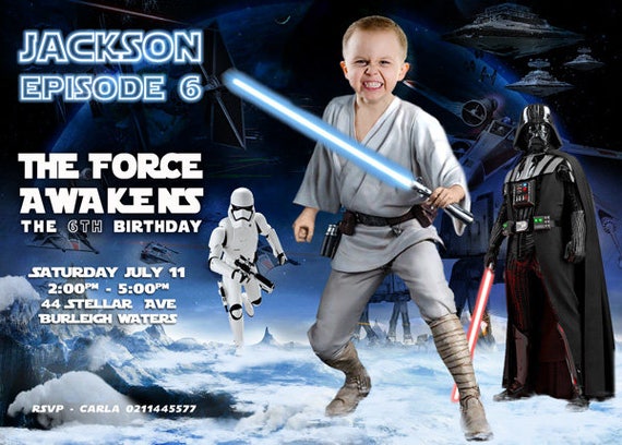 Turn your kid into a Jedi! Luke Skywalker Darth Vader Star Wars Invitation, Star Wars Birthday Invitation. Clone wars, Star wars party Il_570xn