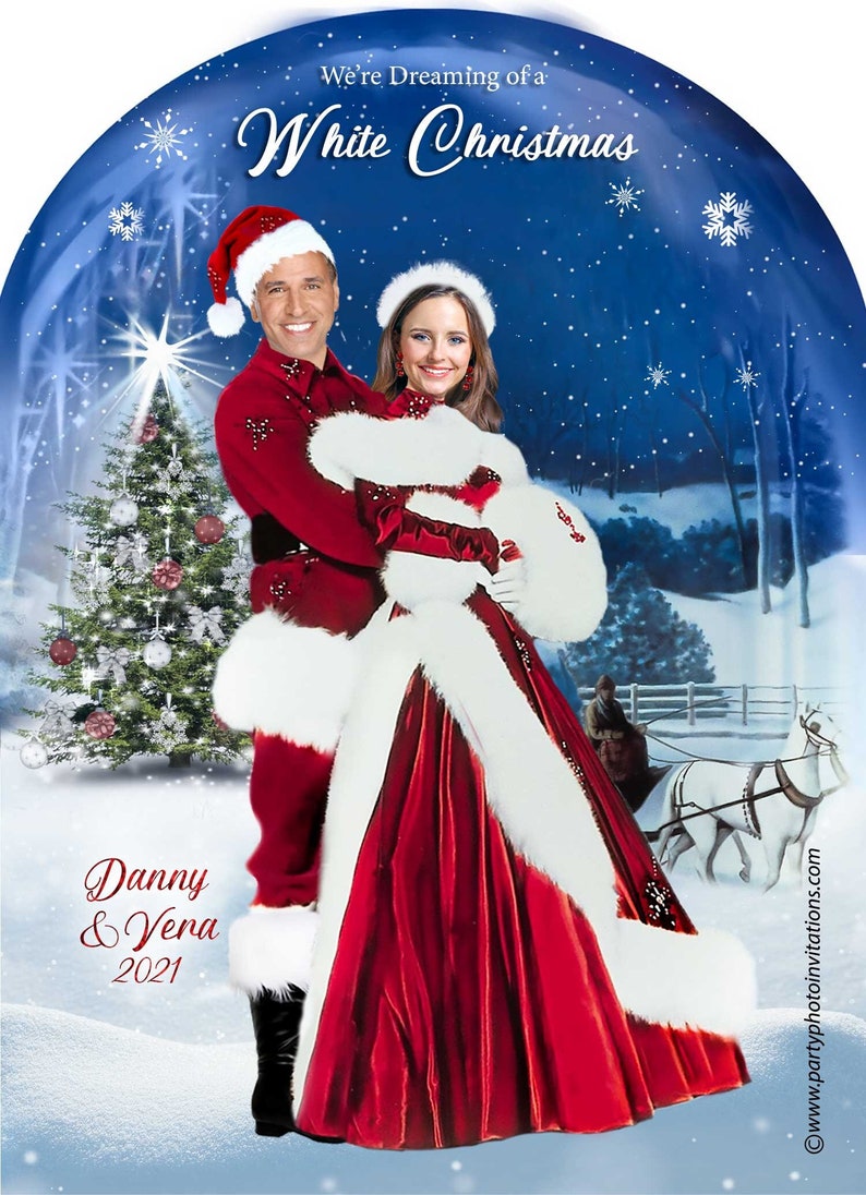 White Christmas Family Photo Card: Custom Holiday Caricature (Digital) image 2