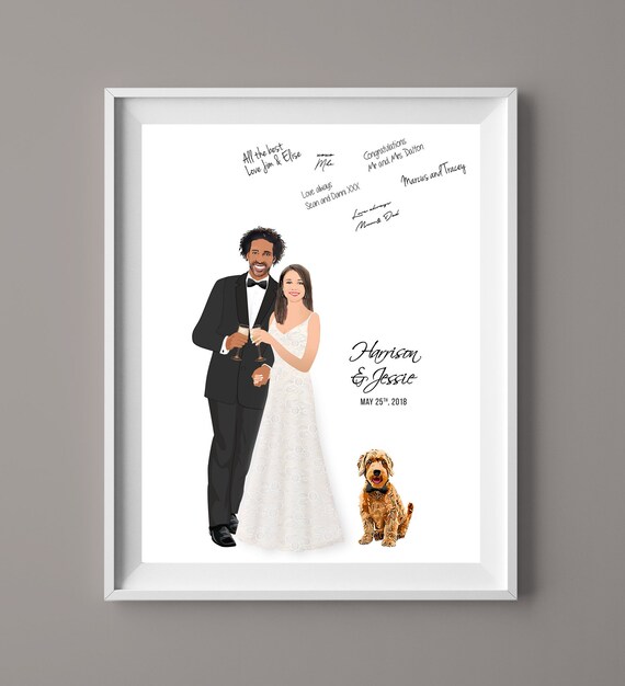Anniversary gift Wedding Guest Book Alternative cartoon drawing Portrait couple illustration