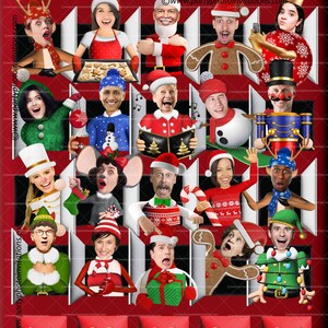 Puede incluir: Un calendario de adviento con tem&aacute;tica navide&ntilde;a con varios personajes disfrazados. El fondo rojo presenta el texto "MERRY Christmas" y "From all of us at Wilson Electronics". Los n&uacute;meros 21-25 se muestran en la parte inferior.