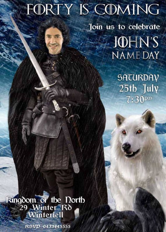 Game of Thrones Birthday card, Jon Snow, Funny Birthday, 40th Male Birthday, 50th Male Birthday, 60th Male birthday, Game of thrones invite Il_570xn