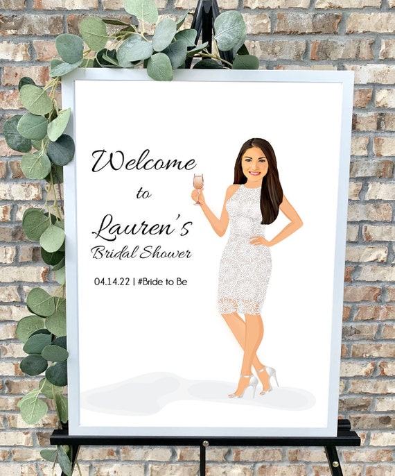 CUSTOM illustrated Bridal Shower Invitation, Welcome sign, poster. Cartoon illustration.Bridal Shower Welcome Sign, Bride to Be Caricature Il_570xn