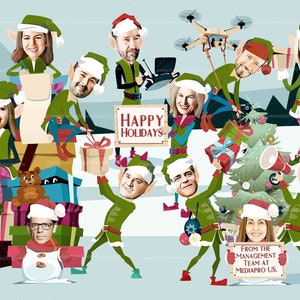 Retro Elves Corporate Christmas Card, Company Christmas Card, Funny Elf ...
