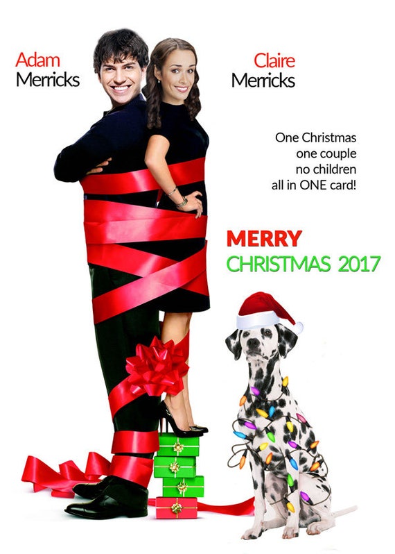 Couples Christmas Card, Four Christmases Parody, Your FACES cropped to the bodies, Funny couple Christmas card, Pet wrapped Christmas lights Il_570xn