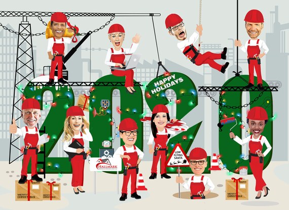 Construction Company Holiday Card, Photo Christmas Card, custom Company photo Holiday Card, YOUR FACES cropped onto the cartoon bodies Il_570xn
