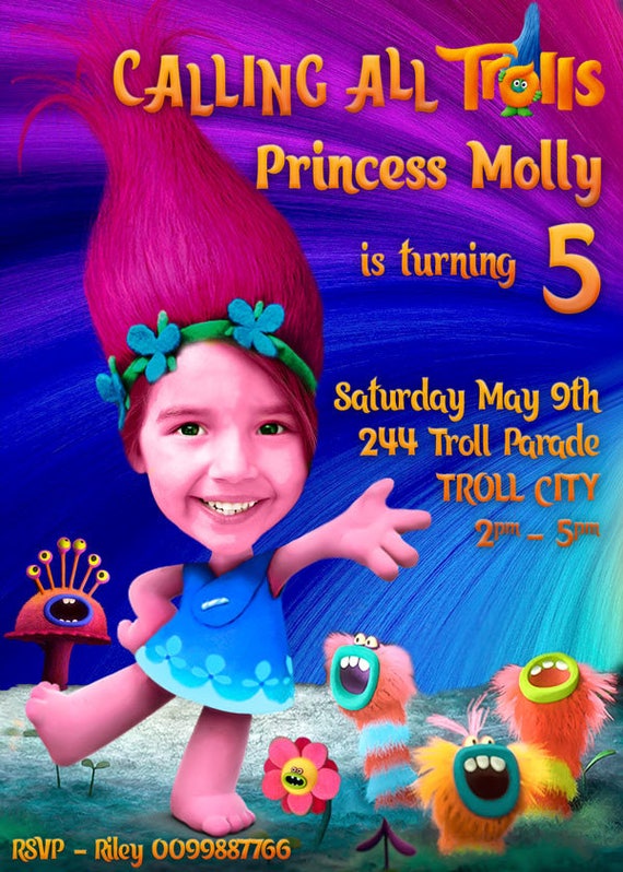 Invitation D Anniversaire Trolls Avec Votre Fille Comme Etsy