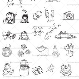 30 Hand Drawn Wedding Timeline Icons | SVG/PNG files | Wedding Clip Art Illustrations | doodle Icons | Engagement Clip Art| Digital Download