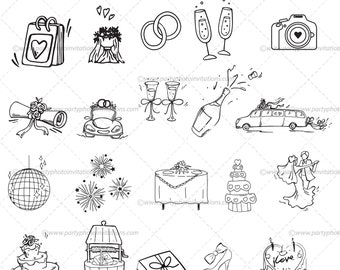 30 Hand Drawn Wedding Timeline Icons | SVG/PNG files | Wedding Clip Art Illustrations | doodle Icons | Engagement Clip Art| Digital Download