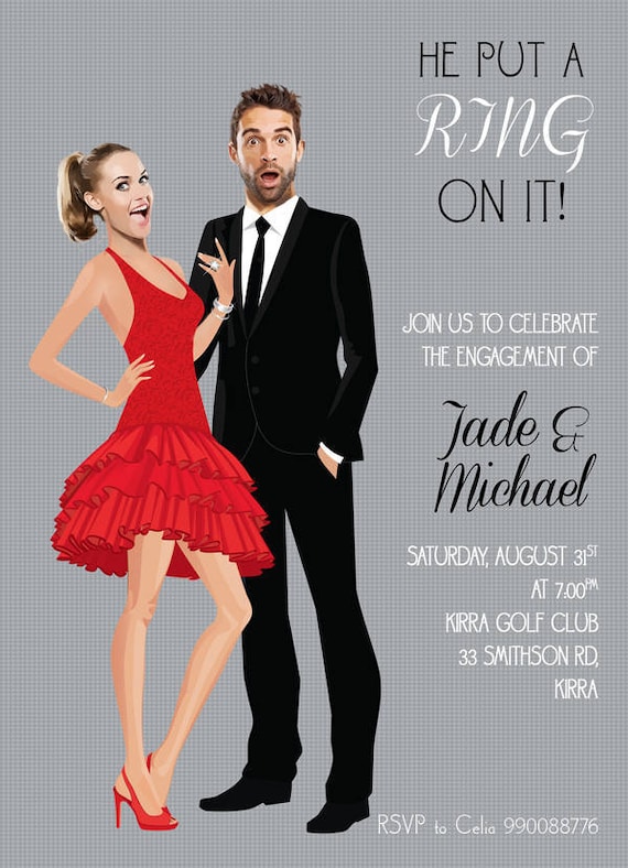 PHOTO Engagement Party Invitation | Funny Invite |Caricature Engagement Invitation | He put a RING on it| Creative Engagement invite Il_570xn