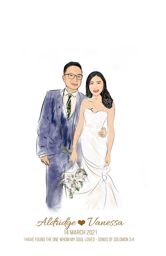 Watercolor, Custom Illustrated wedding portrait, drawing from photo, custom couple gift, Guest book alternative, Wedding sign,Custom drawing Il_570xn