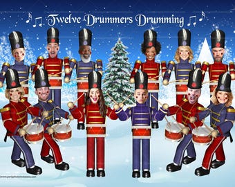 12 Drummers Drumming Card: Personalized Holiday Photo (Family or Company)
