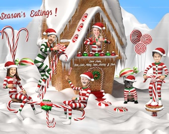 Family Christmas Card: Candy Cane Pajamas - Custom Photo Faces