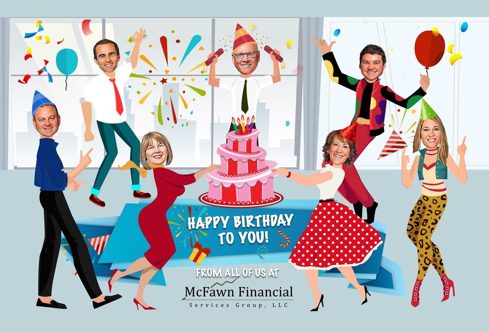 Group Birthday CARICATUREYOUR FACES Company Birthday Card Etsy