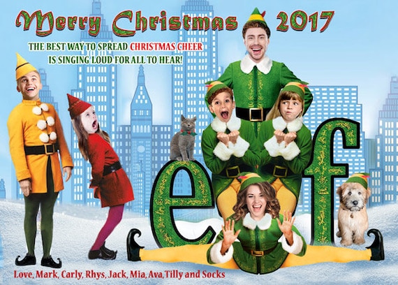 Buddy the Elf in New York, Funny Family Caricature Christmas Card - PHOTO Christmas Elf Holiday Card - Funny Holiday Card - Christmas Cheer Il_570xn